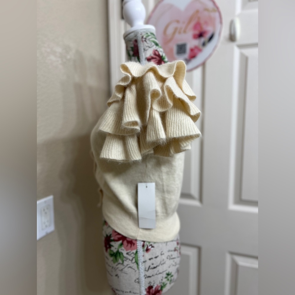 NWT French Connection Angora Rabbit Hair Ruffle Sleeve Cardigan Top S Cream - Picture 5 of 11